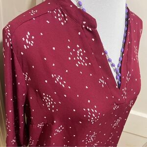 Lush Burgundy Blouse with White Pattern Womens Large